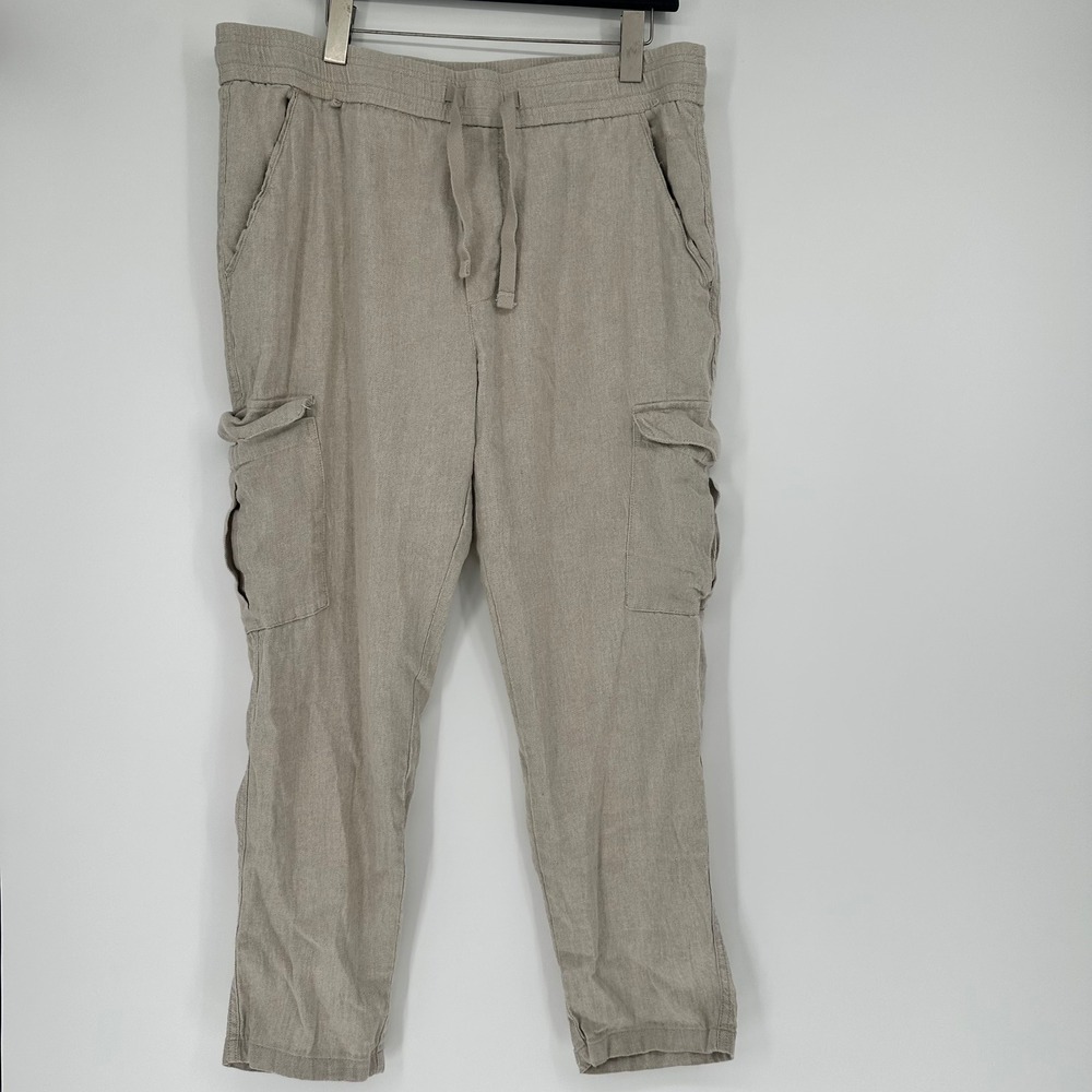 Porter & Ash Pants Mens Large Slim Fit Beige Linen Cargo Drawstring Casual Beach